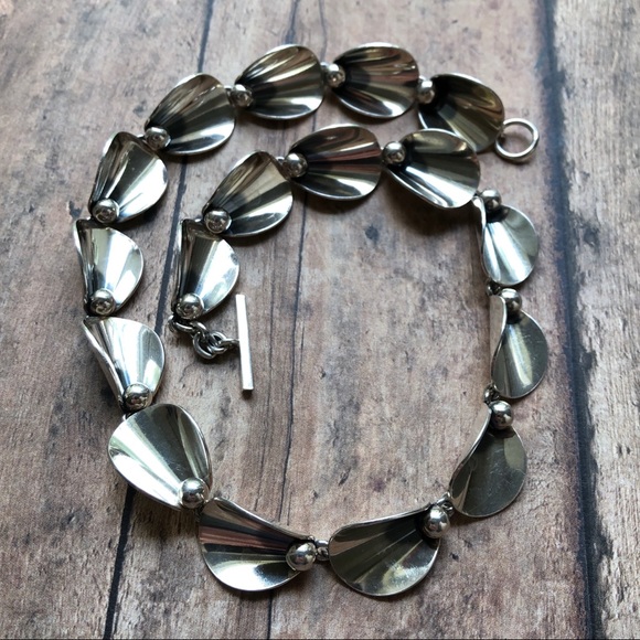 HOST PICK! Vintage Silver Calla Lily Choker Necklace, by N.E. From, MCM, 15-18" - Picture 15 of 17